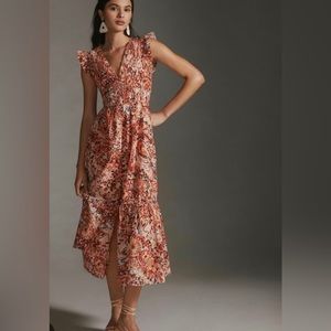 NWT Anthropologie The Peregrine Midi Dress: Medium Orange Brown PRICE FIRM